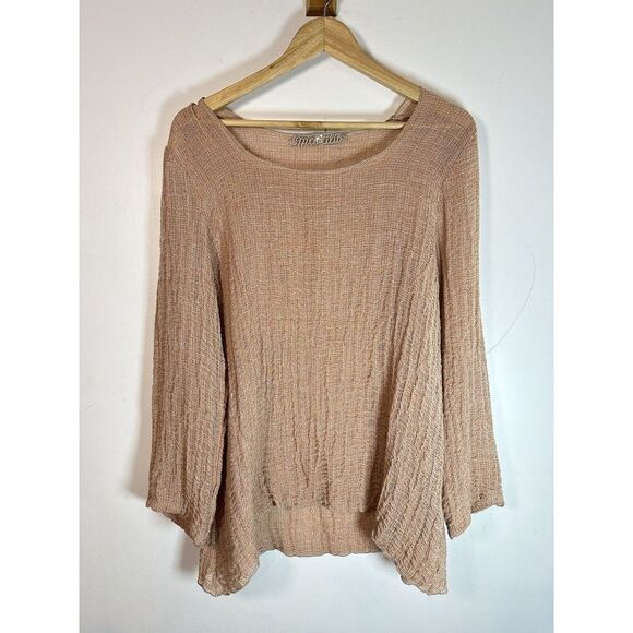 Marilu Orange Italian Linen Top Open‎ Knit Lagenlook V Neck Long Sleeve M EUC - Picture 1 of 16